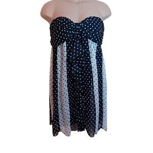 Vintage Y2K-90s Kudu Women's Sheer Lined Strapless Polka Dot Ruffle Top Summer S